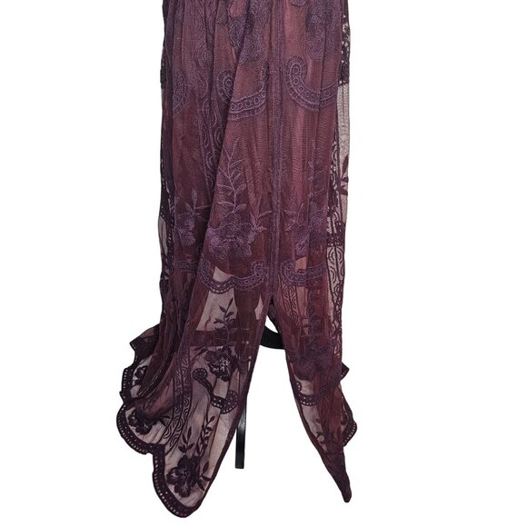 Lace Boho Maxi Dress Whimsigoth Fairy Holiday Christmas Burgundy Red Small - Picture 6 of 14